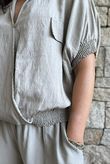 Basso Button Drape Cap Sleeve Shirt Earth